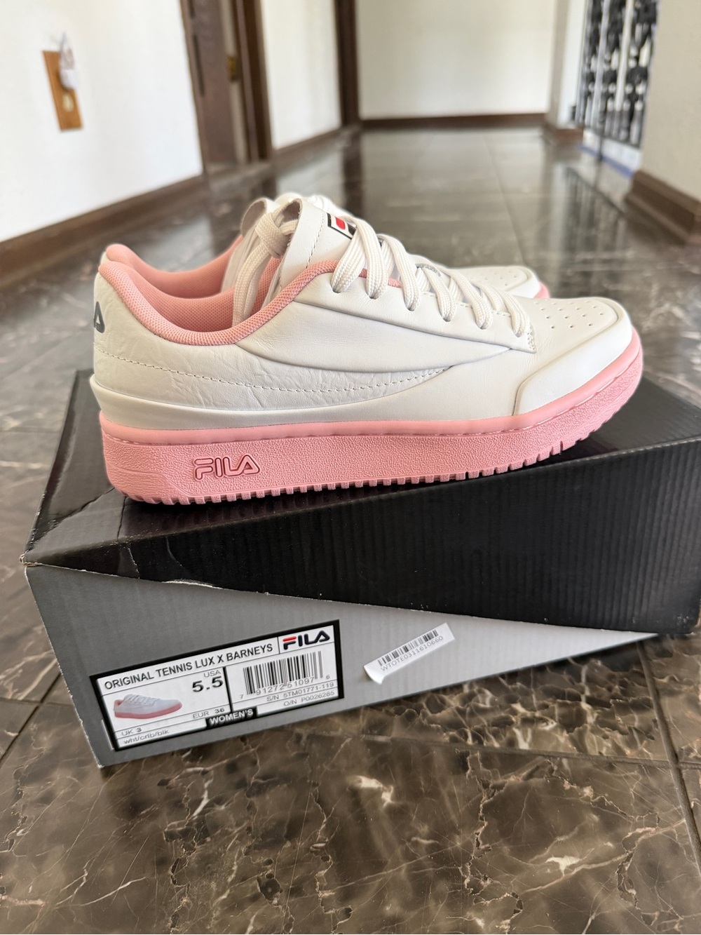 FILA x Barneys NY Women's White and Pink Sneakers